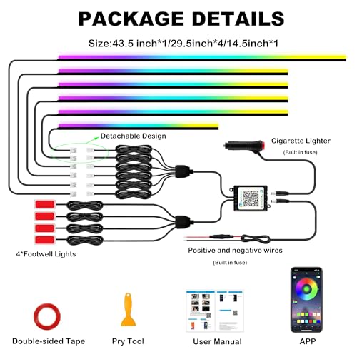 Interior Car LED Strip Lights with Wireless APP (10 Pieces)