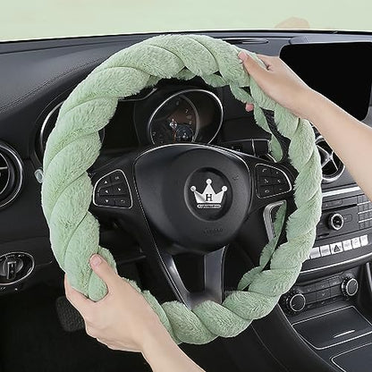 Luxury Fluffy Winter Car Steering Wheel Cover for Women Soft Warm Plush Cute Auto Accessories for Vehicle (Green / Standard Size [14.75-15.15"] (37.5-38.5cm))