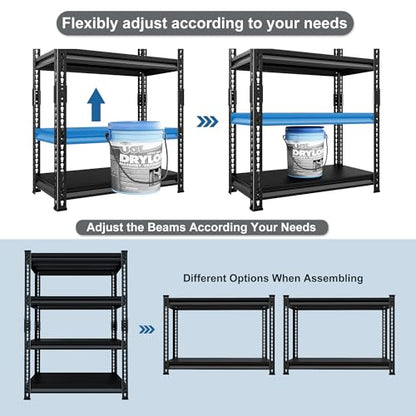 40" W Garage Shelving Heavy Duty (40"W×16"D×72"H / Black)