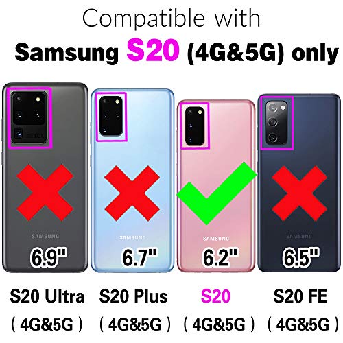 Compatible with Samsung Galaxy S20 5G 6.2 inch Wallet Case and Screen Protector Crossbody Shoulder Strap Ring Buckle Stand Card Holder Magnetic Car Mount Cell Phone Cover for S 20 Women Men Pink (Rose Gold / for S20)
