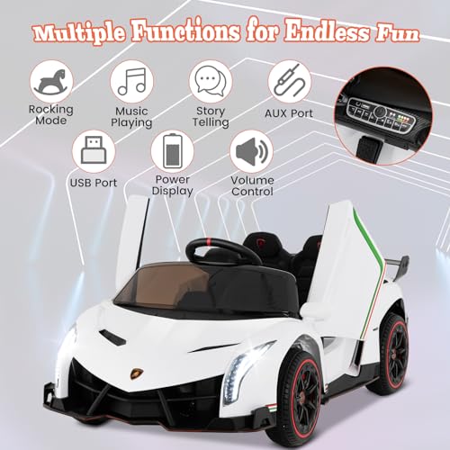 Ride on Car Lamborghini Licensed 12V Battery Powered 4WD Sports Car with Remote Control (White)