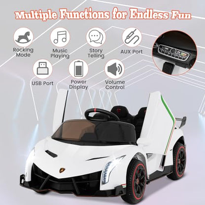 Ride on Car Lamborghini Licensed 12V Battery Powered 4WD Sports Car with Remote Control (White)