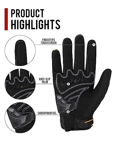 Motorcycle Riding Gloves Touch Screen Full Finger Glove Motocross Road Racing Bike Outdoor Sports for Women Men (X-Large / 09Black)