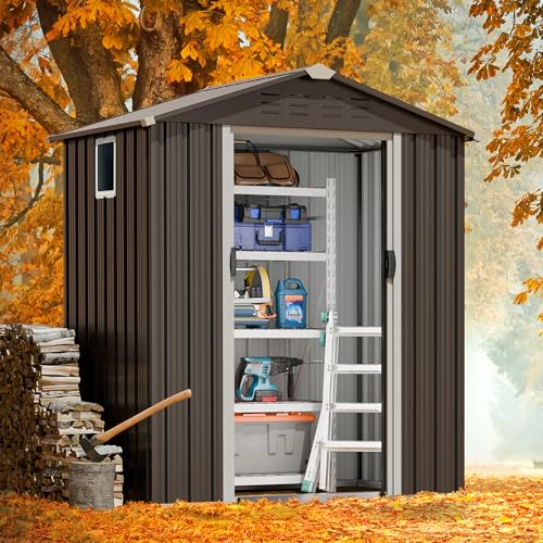 JY QAQA 5x3 FT Metal Outdoor Garden Storage Shed (Gray / 5 x 3 x 6 FT)