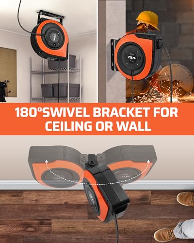 75FT Retractable Extension Cord Reel (Orange)