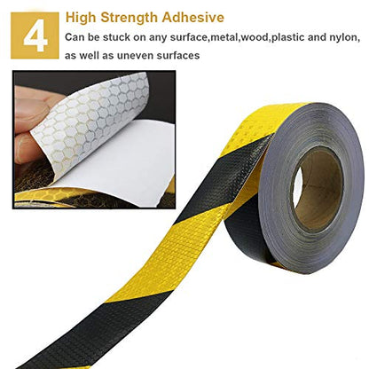 Waterproof Reflective Safety Tape Roll 2"X150' Yellow Black Striped Floor Marking Tape Hazard Caution Warning Tape Auto Truck Self (Yellow&Black-Honeycomb)
