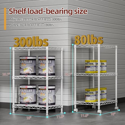 3 Small Wire Shelves Kitchen Pantry Close Home Organizers and Storage Bathroom Shelf Laundry Room Organization Adjustable Book Metal Garage Shelving Unit (White / 3-Tier 11.8"D X 17.3"W X 30.7"H)