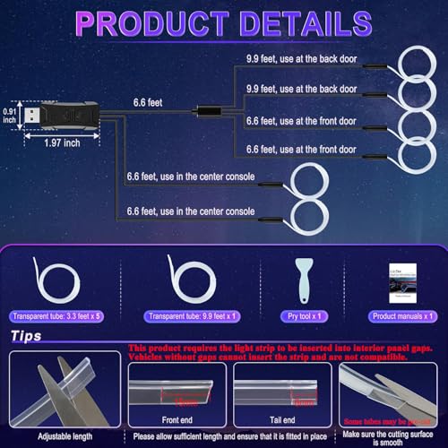 Smart LED Car Lights Interior with USB Port (6 Lights(2 Ctrls))