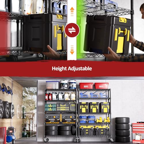 5 Tier Adjustable Heavy Duty Steel Wire Shelving Unit with Wheels (5 Tier, 17.7" D x 47.2" W x 76.7" H / Black)