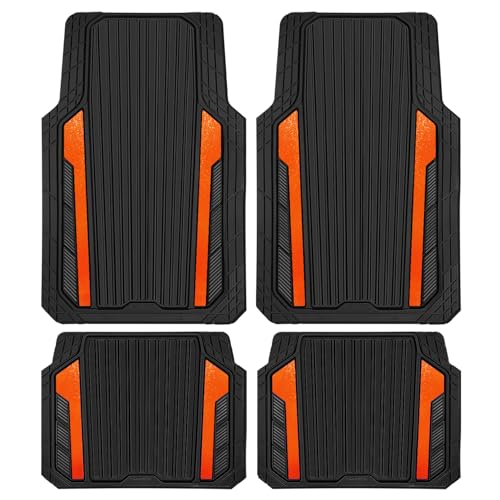 Heavy Duty Rubber Car Mats Metallic (Black Orange)