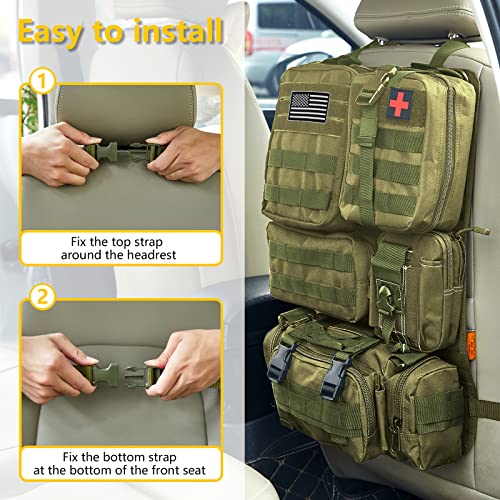 Universal Tactical Seat Back Organizer Vehicle Molle Panel Organizer Storage Bag with 5 Detachable Molle Pouch for All Vehicel Such as Jeep (A model-Military Green)