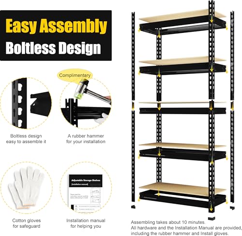 5 Tier Garage Shelves for Storage (27.5" W x 12" D x 59" H)
