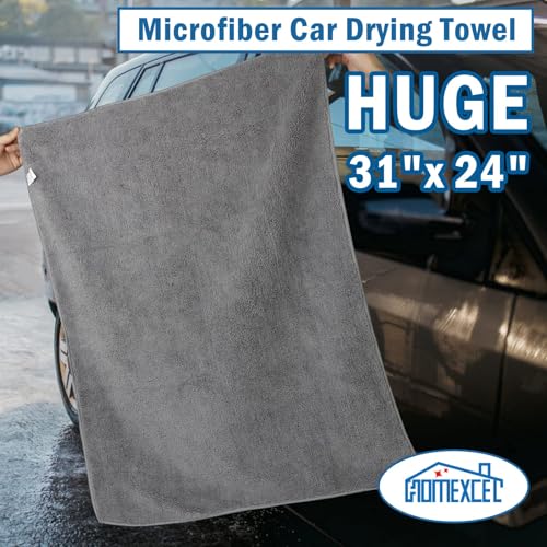 Professional Large Microfiber Car Drying Towels 4 Pack (Grey / 31 x 24 Inch)