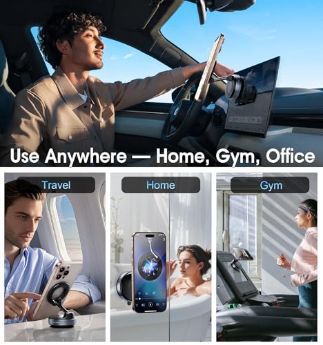 2026 Upgraded Vacuum Magnetic Car Phone Holder 360° Reinforced 96LBS Ultra Suction Cup Phone Mount for MagSafe Cell Phone Holders for Your Car (Black)