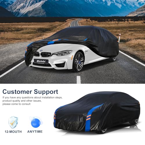 Car Cover Waterproof All Weather for Automobiles (Black-Blue / 2 Fit Sedan/Coupe-Length 201-208 inch)
