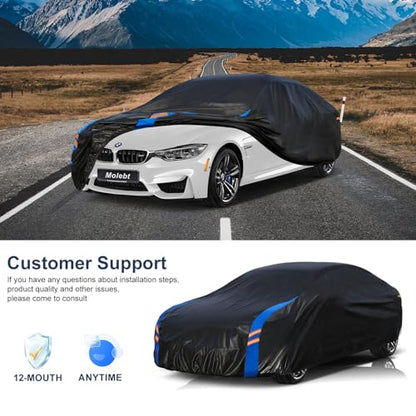 Car Cover Waterproof All Weather for Automobiles (Black-Blue / 2 Fit Sedan/Coupe-Length 201-208 inch)