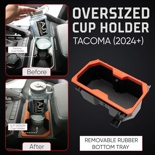Oversize Cup Holder Compatible with Toyota Tacoma 2024+ (Solar Octane/Black)