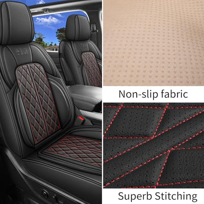 Car Seat Cover Custom Fit for Dodge Ram 1500 2500 3500 2002 (Black RedLine / Full Set (Curved Rear))