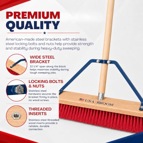 24" Soft Sweep Indoor Push Broom with 60" Handle. Ideal for Epoxy & Polished Floors. Durable American Made Steel Brackets (Style Soft Sweep / 1 Pack)