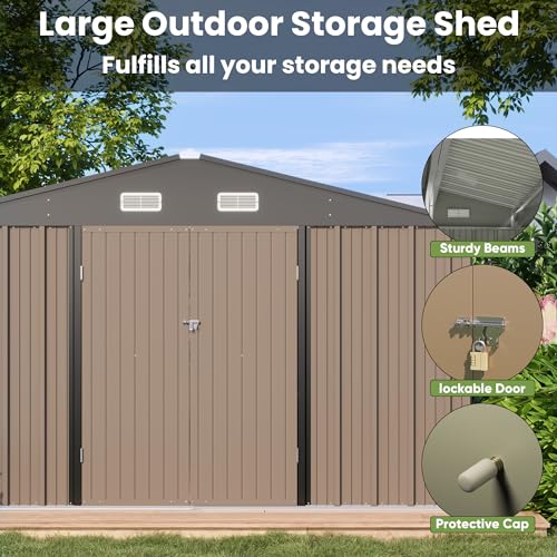 10x10 FT Metal Storage Shed (Brown / 10x10 FT)