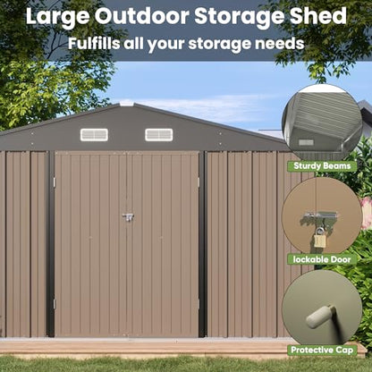 10x10 FT Metal Storage Shed (Brown / 10x10 FT)