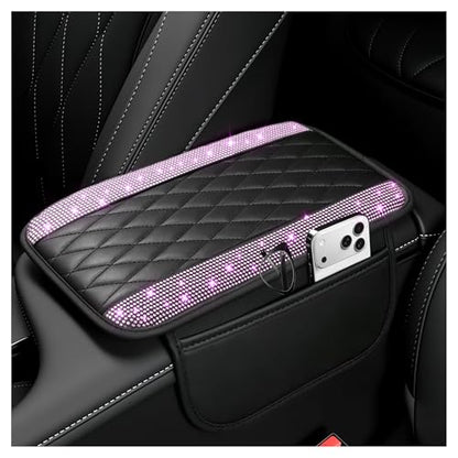 Upgraded Car Center Console Cover with Rhinestones (Upgraded Diamond - Bling Pink)
