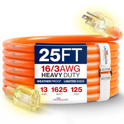 25ft Outdoor Indoor Extension Cord 16 (25 FT / 16AWG / Orange)