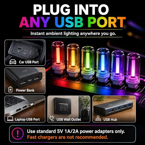 6 Pack USB Car Night Light (RGB)