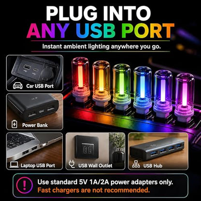 6 Pack USB Car Night Light (RGB)