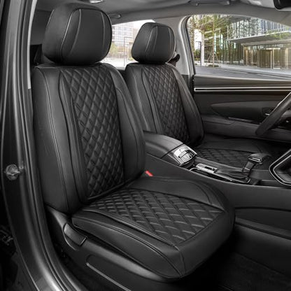 Elite Edition Faux Leather Seat Covers for Cars (Black (Diamond III) / Front Seats)