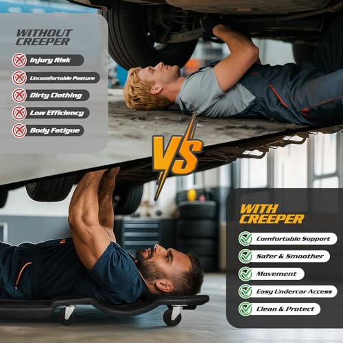 Mechanic Creeper with Padded Headrest and Dual Tool Tray (Black / 46.5")