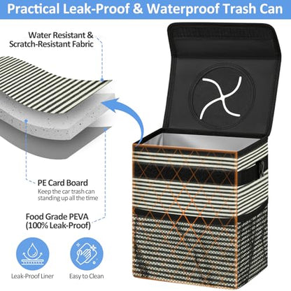 Leak Proof Car Trash Can with Lid Large Stripe (Stripe / 3 Gallons)