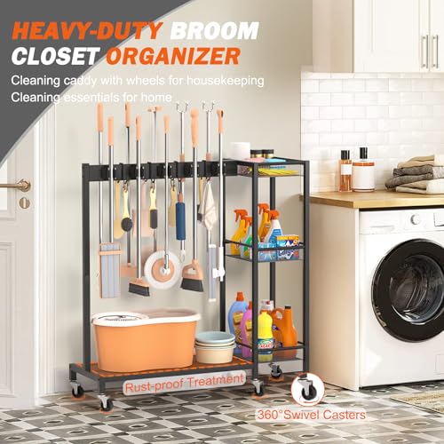 Broom Holder with Cleaning Supplies Organizer (Large)