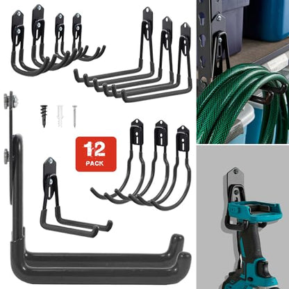 Garage Hooks Organizer Kit (12 pcs-Black)