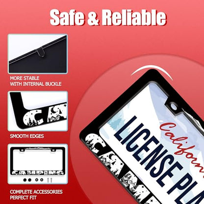 Camping License Plate Frame Mountains License Plate Holder Forest for Car Decorative Parts Stainless Stee License Plate for Standard Us Canada Funny License Plate Frames 12x6 Inch (Camping)