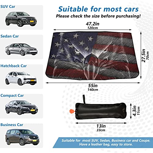 American Flag Bald Eagle Windshield Sun Shade Umbrella USA Patriotic July 4th Foldable Car Front Window Sunshade Blocks UV Rays Heat Keep Vehicle Cool (multi 2)