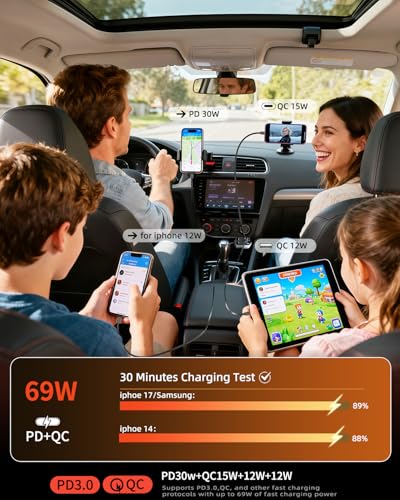 Retractable Car Charger 4 in 1 USB C Phone Fast Charging Car Charger