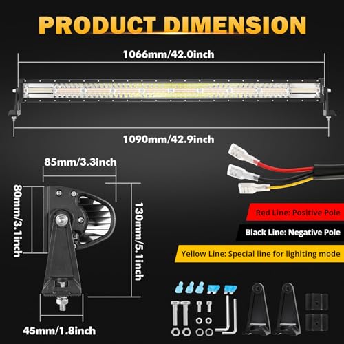 42" LED Light Bar 6 Modes Amber White 240W Straight Off Road Lights (Amber White 42" Straight)