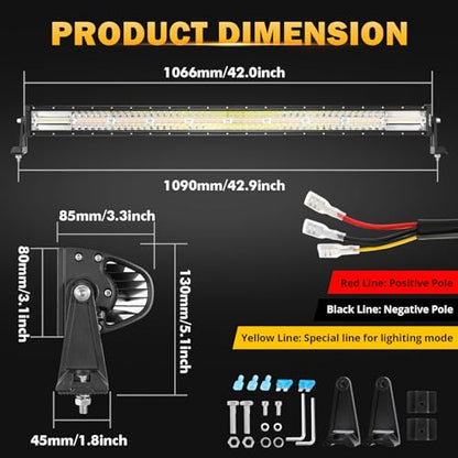 42" LED Light Bar 6 Modes Amber White 240W Straight Off Road Lights (Amber White 42" Straight)