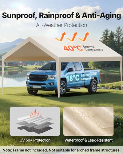 Carport Replacement Canopy Cover (Beige / 12x20ft)