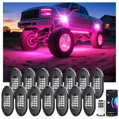 LED RGB Rock Lights for Trucks 14 Pods with APP and Remote Control (RGB / 14 Pods)
