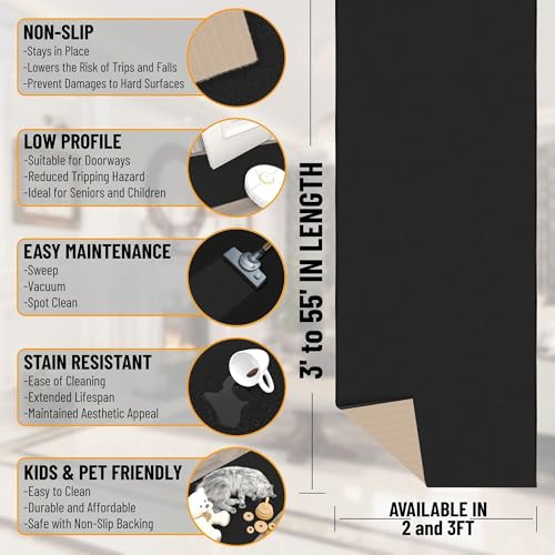 3x14 Runner Rug for Hallway (Solid Black)