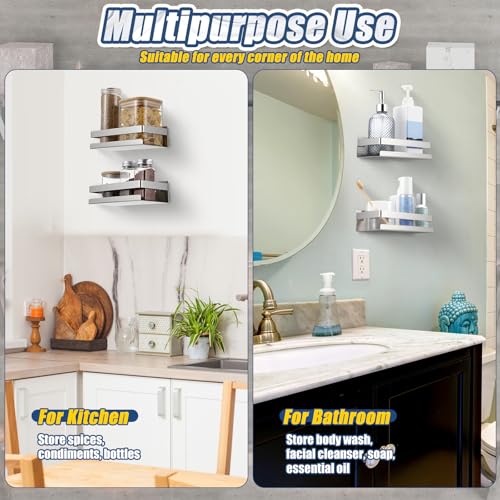 2 Pieces Stainless Steel Shelf Bathroom Shower Floating Shelves Wall Mounted Shower Caddy Basket Shelf Storage Organizer Shelves for Bathroom (7.87 Inches/ 20 cm / Silver)