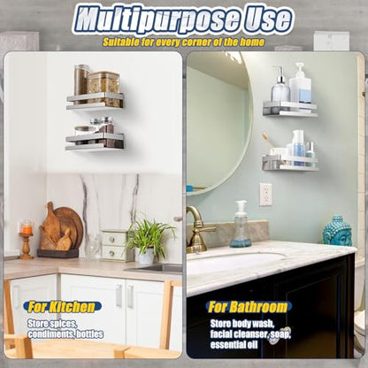 2 Pieces Stainless Steel Shelf Bathroom Shower Floating Shelves Wall Mounted Shower Caddy Basket Shelf Storage Organizer Shelves for Bathroom (7.87 Inches/ 20 cm / Silver)
