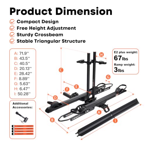 E2 Plus Electric Bike Rack with Ramp 200lbs 5‘’ Tire (E2 Plus 3position foldable Black-200lb Capacity+Ramp)