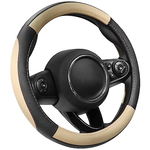 Car Steering Wheel Cover for Prius Civic Model 3 (Small size[14''-14 1/4''] / Black and Beige)
