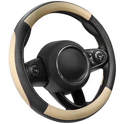 Car Steering Wheel Cover for Prius Civic Model 3 (Small size[14''-14 1/4''] / Black and Beige)