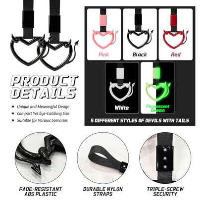 2 Pcs Devil Heart Shaped Car Handle Strap (Black-Tail)