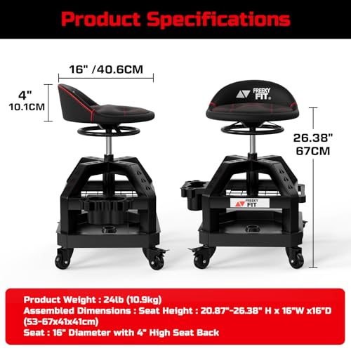 Rolling Shop Stool for Garage with Casters (Black With Magnetic Tool Hold)