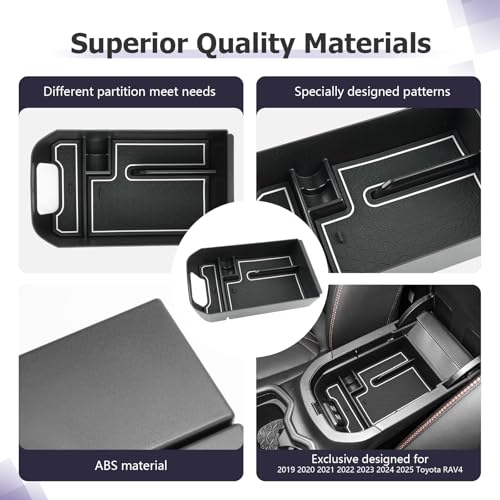 2025 RAV 4 Center Console Organizer Compatible with 2019 2020 2021 2022 2023 2024 2025 Toyota RAV 4 Accessories Armrest Console Secondary Storage Box Insert Tray ABS Material White